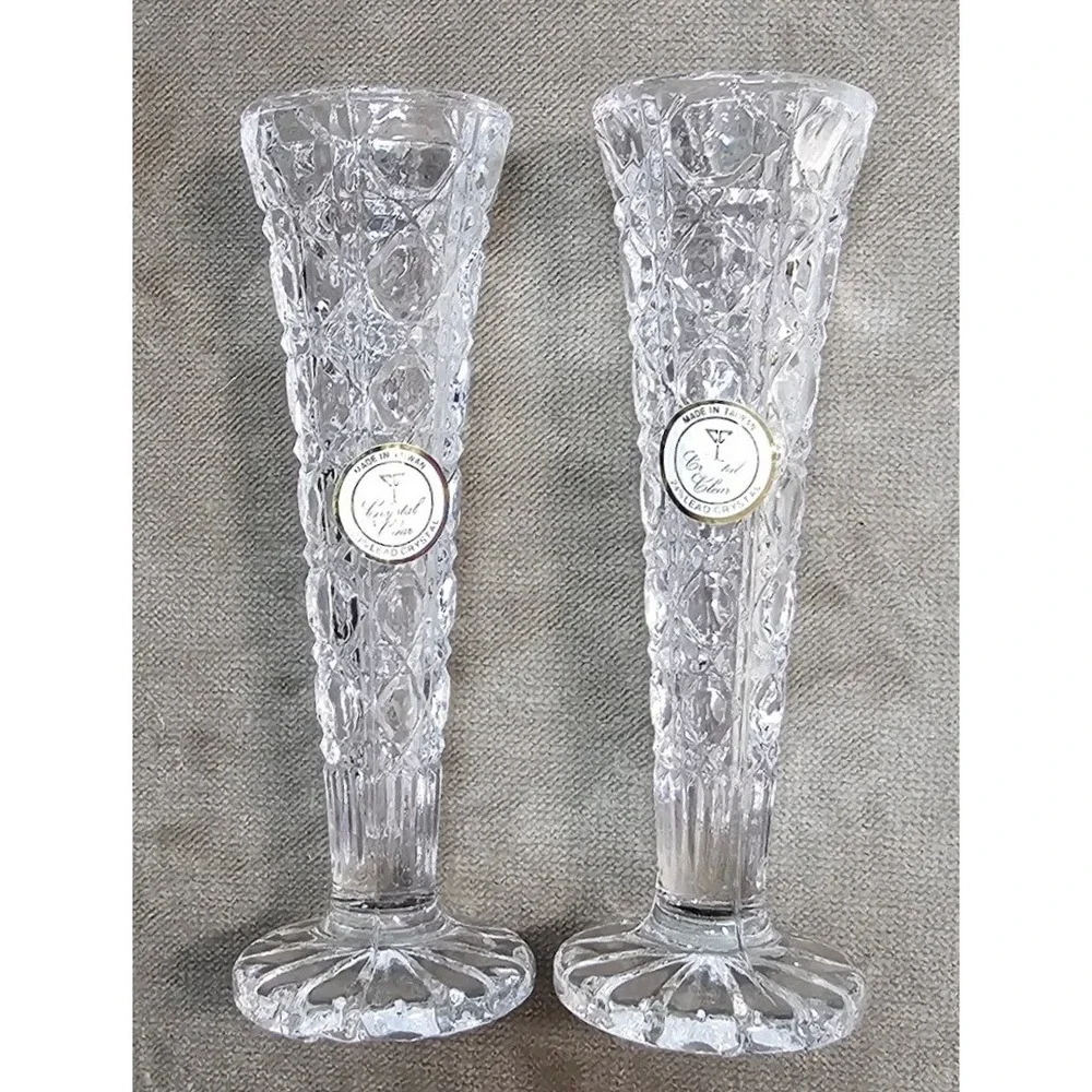 Eternal Crystal 6 Inch Bud Vase Set of 2 24% Lead Crystal Clear #314125 Taiwan